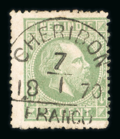 Cheribon. 1870, 5 cent green with well-struck postmark 7.1 1870, earliest recorded.