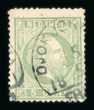Djokjokarta. 1870, 5 cent green with Djokjokarta half-round franco 15.5 1871. Rare.