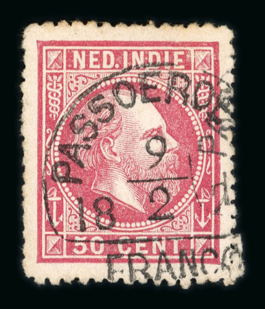 Passoeroean. 1870, 50 cent red with Passoeroean half-round franco postmark.