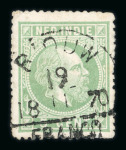 Riouw. 1870, 5 cent green with very well-placed Riouw, rare.