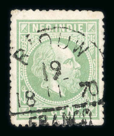 Riouw. 1870, 5 cent green with very well-placed Riouw, rare.