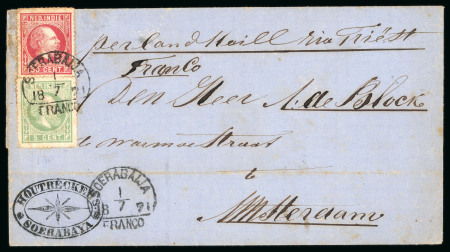 Soerabaija. 1870, 5 cent and 50 cent on folded letter