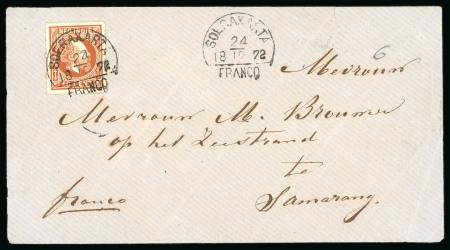 Soerakarta. 1870, 10 cent brown on envelope from Soerakarta with superb postmark. Rare.