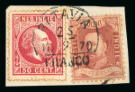 Batavia. 10 cent 1868 and 50 cent 1870 in rare mixed franking on piece.