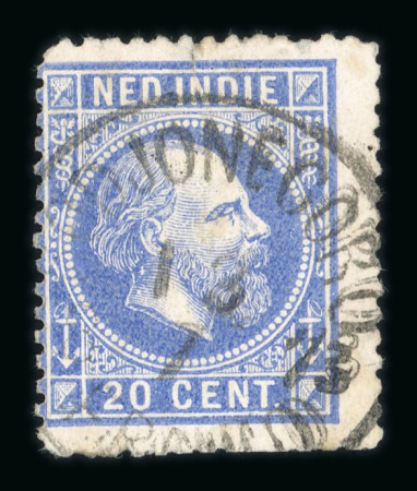 Bodjonegoro. 1870, 20 cent blue centrally struck by Bodjonegoro round franco. 3 known.