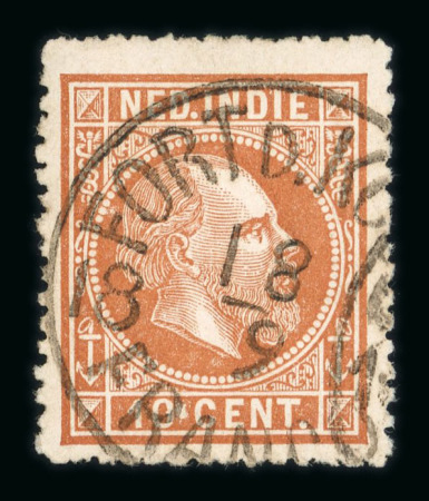 Fort de Kock. 1870, 10 cent brown very well struck postmark; a great rarity, 3 known.