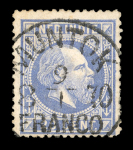 Muntok. 1870, 20 cent blue with a wonderful central MUNTOK 9.1 1870. Rare and attractive.