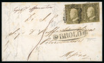 BROLO: 1859 1gr. pair tied on cover to Messina, showing a clear strike of the fancy BAROLO oval alongside, very fine and scarce.  Expertise: Signed E.Diena, A.Diena, Cert. Alberto Diena (1950), Giacomo Bottacchi (2026).