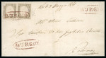 BURGIO: 1861 10c gey (grigio), horizontal pair, tied on cover by fancy red BURGIO oval, with two similar strike alongside, fine and very rare, Sassone rated R3.  Expertise: Cert. Giacomo Bottacchi, AIEP (2026)