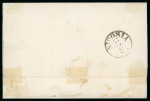 CENTORBI "F.C.": 1861 Sardinia Newspaper Stamp 1c light grey (grigio chiaro) (Sassone 19d), good to large margined strip of five and 1861 5c green, tied by clear black "F.C." circular strike with CENTORBI cds, on 1862 (2