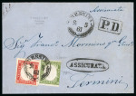 MESSINA: 1861 (9.5) Registered folded lettersheet to Termini, franked Sardinia 5c + 40c, all neatly tied by MESSINA cds, with similar and oval ASSICURATA alongside, a fine colourful and attractive franking.  Expertise: S