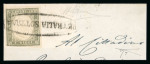 PETRALIA SOTTANA: 1861 Sardinia 10c light brown, touched to large margined single on part cover fragment, tied oval PETRALIA SOTTANA in black (Osf. black - P.13), arrival bs, very fine and scarce.  Expertise: Signed A.Di