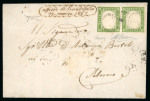 SERRADIFALCO: 1862 (29.3) Folded cover to Palermo, franked Sardinia 5c green, pair with large even margins, tied by fancy SERRADIFALCO cancel and oval manuscript "Uffizio de Serradifalco/29.Marzo.1862" alongside, very fi