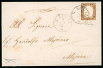 S.LUCIA: 1862 (5.10) Folded cover to Mersina, franked Sardinia 10c brown, close to large margins, tied S.LUCIA/5.OTT.62 cds, with similar alongside, arrival bs, very fine and scarce.  Expertise: Signed Russo, Cert. Giaco