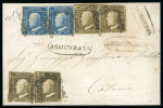 CANISSETTA: P.12 1859 Assicurata cover to Catania, franked four 1Gr. singles and 2Gr. blue, plate I, pair, all tied on cover with oval CANISSETTA in black (Osf. black - P.12) with two strikes of the oval ASSICURATA along