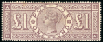 1884 Watermark Crowns £1 Brown-Lilac. Unused (regummed), with reduced staining, otherwise a fine and attractive example of this rare mint stamp. (SG £18,000).  Expertise: Signed "AD" Alberto, Richter, Cert. BPA (2025).