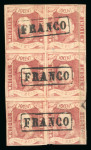 1864, 10 cent red, block of six, pos. 2-3, 12-13, 22-23,