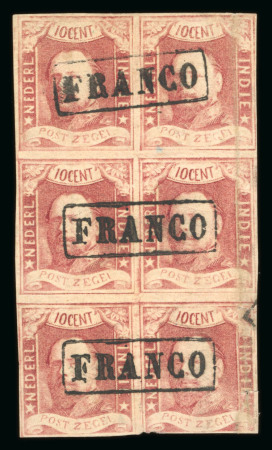 1864, 10 cent red, block of six, pos. 2-3, 12-13, 22-23,