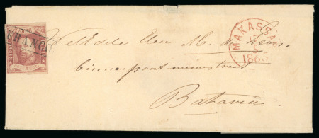 1864, 10 cent red on letter from Makassar 17.5 1865