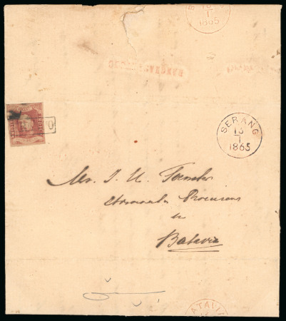 1864, 10 cent red on complete folded letter sent from Rangkasbetong.