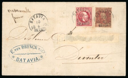 Batavia. 10 cent 1868 and 50 cent 1870 in mixed franking on envelope from Batavia to Deventer.