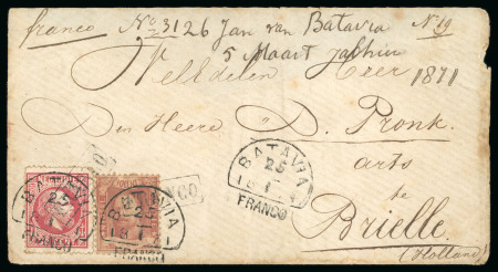 Batavia. 10 cent 1868 and 50 cent 1870 in mixed franking on envelope from Onrust