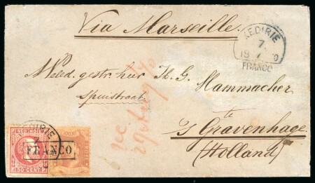 Kedirie. 10 cent 1868 and 50 cent 1870 in mixed franking from Toeloeng Agoong.