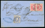 Weltevreden. 1870, 20 cent blue and 50 cent red in pair on folded letter of second weight step from Weltevreden to Deventer