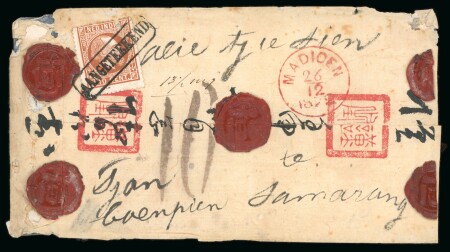 Madioen. 1870, 10 cent brown single on registered letter. Stamp cancelled by AANGETEEKEND.