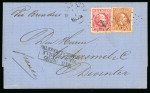 Makassar. 1870, 10 cent and 50 cent on letter from