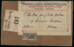 Parcel Post. 1925 (6 July) Parcel despatch note from Limassol to Marseille, cancelled LIMASSOL * 6 JY 25 and routed via Port Said, with corresponding transit markings. An attractive and uncommon example of Cyprus parcel 