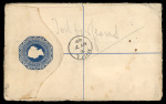 1889–1900 Squared Circle Cancellations: Group of five covers illustrating the attractive squared-circle datestamps of Larnaca, Limassol, and Nicosia. Included are two Size F 2pi registered envelopes, both uprated for ove