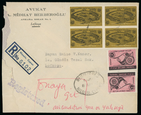 1972–73 Pre-Invasion Turkish Mail. Group of seven covers from the Turkish Cypriot community prior to the 1974 invasion, including two registered usages. An interesting and increasingly difficult group of modern Cyprus po