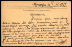 French Legion d’Orient – Monarga Camp  1917 (14,11) French soldier’s stampless postcard addressed to France, tied by the rare “TRÉSOR ET POSTES 601B” military datestamp dated 14 November 1917. The card originated from th