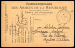 French Legion d’Orient – Monarga Camp  1917 (14,11) French soldier’s stampless postcard addressed to France, tied by the rare “TRÉSOR ET POSTES 601B” military datestamp dated 14 November 1917. The card originated from th