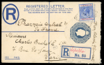 1918 (13.9) Registered envelope size F addressed to Paris, franked KGV 2pi tied squared circle LAPITHOS/CYPRUS cds with registered label showing manuscript "Lapithos" alongside, transit KYRENIA B/SP.19/CYPRUS cds on reve