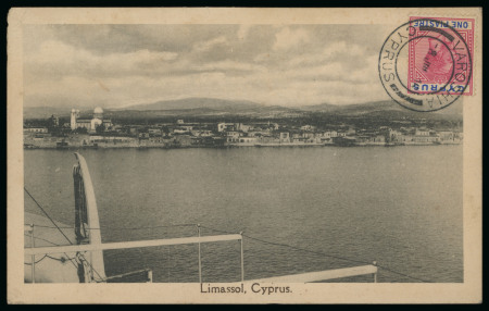 1914–32 Picture Postcards: Group of four picture postcards, bearing a variety of interesting postal markings, including Varoshia, Famagusta/Parcels, Evrykhou, and other cancellations. A scarce and attractive group illust