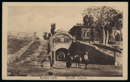 1915 OAS Stampless postcard from Troodos to England, with TROODOS A/AU.6.15/CYPRUS cds, plus 1918 picture postcard "Region D'Orient / S.P. 601" and "F" hs in blue alonsgide and 1944 real picture postcard of Boghas Kypeni