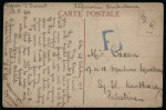 1915 OAS Stampless postcard from Troodos to England, with TROODOS A/AU.6.15/CYPRUS cds, plus 1918 picture postcard "Region D'Orient / S.P. 601" and "F" hs in blue alonsgide and 1944 real picture postcard of Boghas Kypeni