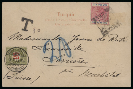 1903–33 Picture Postcards: Group of three picture postcards, each illustrating different taxed postal usages, with three different tax markings represented. Also includes examples bearing Swiss and United States Postage 