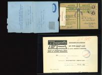 1940–42 Second World War Censorship. Fine group comprising six covers and three documents, showing a variety of wartime censorship markings, predominantly the violet Crown / PASSED BY CENSOR boxed and circular handstamps