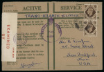 1940–42 Second World War Censorship. Fine group comprising six covers and three documents, showing a variety of wartime censorship markings, predominantly the violet Crown / PASSED BY CENSOR boxed and circular handstamps