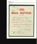 1932 Post Office Notice, displayed at Famagusta, advising the closing times for the despatch of mails to Europe and the United States via Lloyd Triestino steamship service. An unusual and scarce official postal notice, i