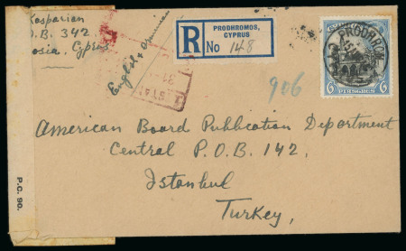 Prodromos Village and Berengaria Hotel Collection.   1931–57 Attractive and rare group of eleven covers and postal items illustrating the postal history of Prodromos, including a fine range of village datestamps, registe