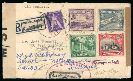 1942–45 WWII Censored Mail. Outstanding group of 37 covers bearing a wide range of KGVI Pictorial frankings and an exceptional selection of numbered wartime censor tapes, including M/4, M/5, M/6, M/7, M/8, M/10, M/11, M/