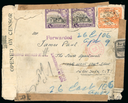 1940–45 Censored Mail: An attractive group of 23 covers, illustrating a wide range of KGVI Pictorial frankings and wartime censorship. Included are usages from Field Post Office, Larnaca, Lefkonika, Limassol, Kato Lakata