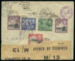 1935–46 KGV & KGVI: Attractive group of eight covers bearing a variety of Pictorial Issue frankings, including airmail, censored, and registered usages, one showing the scarce boxed "A.R." handstamp. A fine representativ
