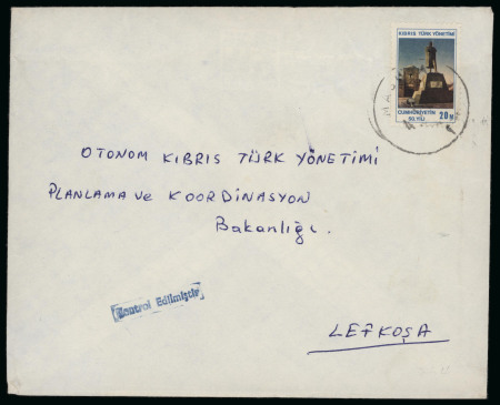 1974–84 Turkish Area postal history group, comprising twelve covers, including two with censorship markings applied after the 1974 invasion, together with registered usages and a range of interesting instructional handst