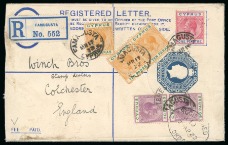 1917–23 KGV. Attractive selection of eleven covers, including two 2pi Registration Envelopes uprated and addressed to England and the United States, together with a range of colourful frankings, many tied by the "942" ba