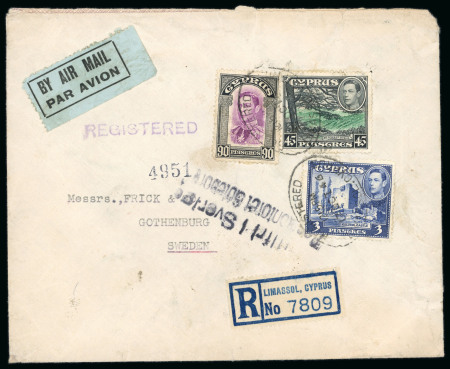 1940–59 Censored Mail & Town Cancellations. Attractive group of forty-six covers illustrating censored mail and a wide range of town and village cancellations, with extensive KGVI Pictorial frankings, including the 45 pi